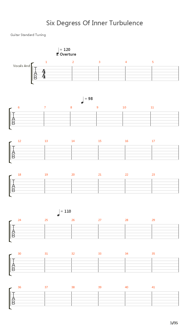 Six Degrees Of Inner Turbulence吉他谱