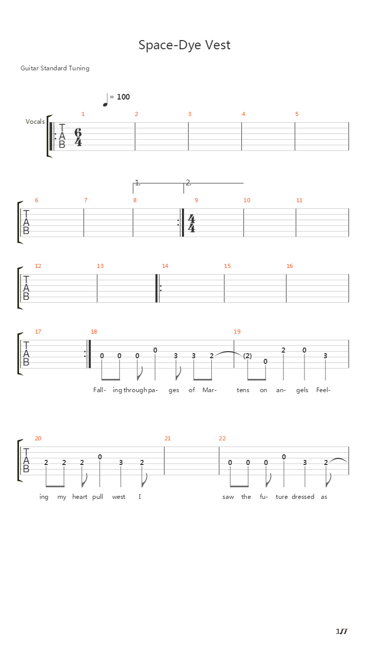 Space-dye Vest吉他谱
