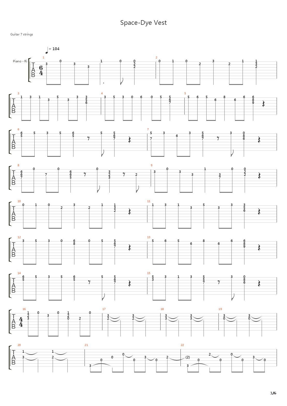 Space-dye Vest吉他谱
