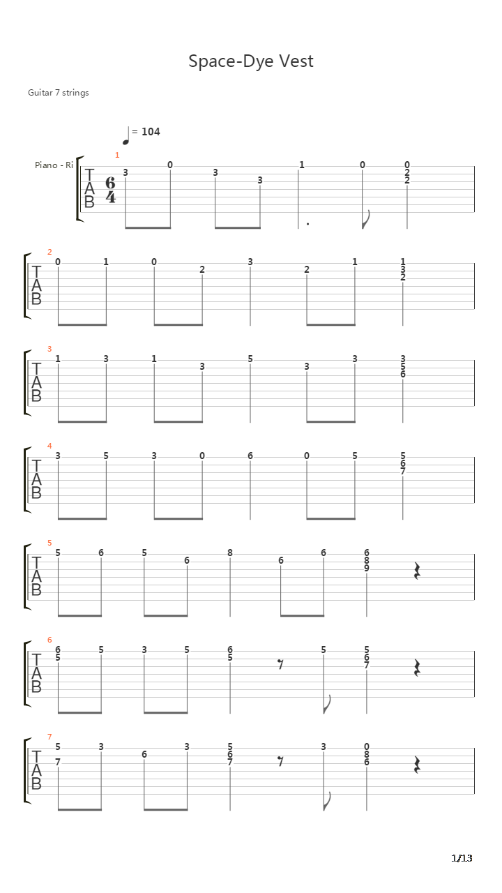 Space-dye Vest吉他谱