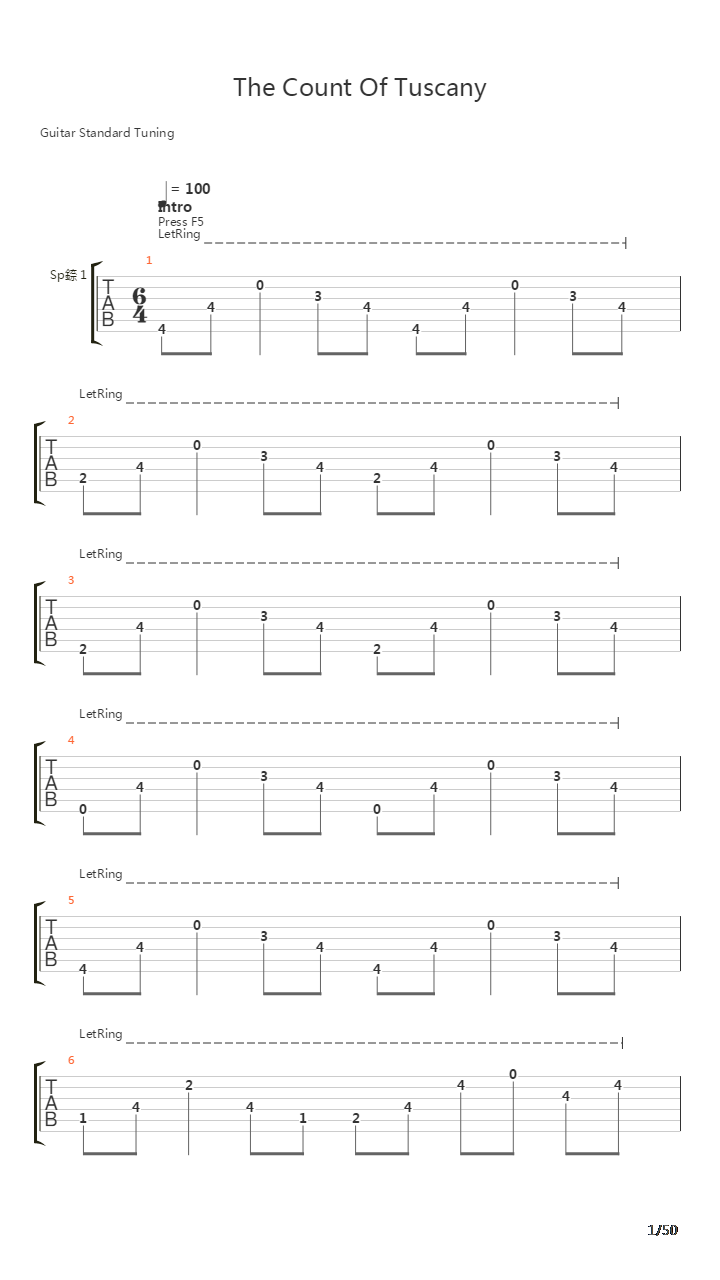 The Count Of Tuscany吉他谱
