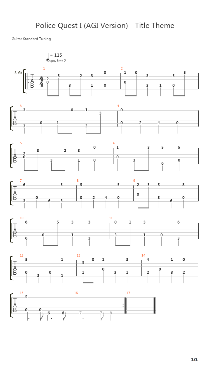 Police Quest 1(警察故事 1) - Title Theme吉他谱