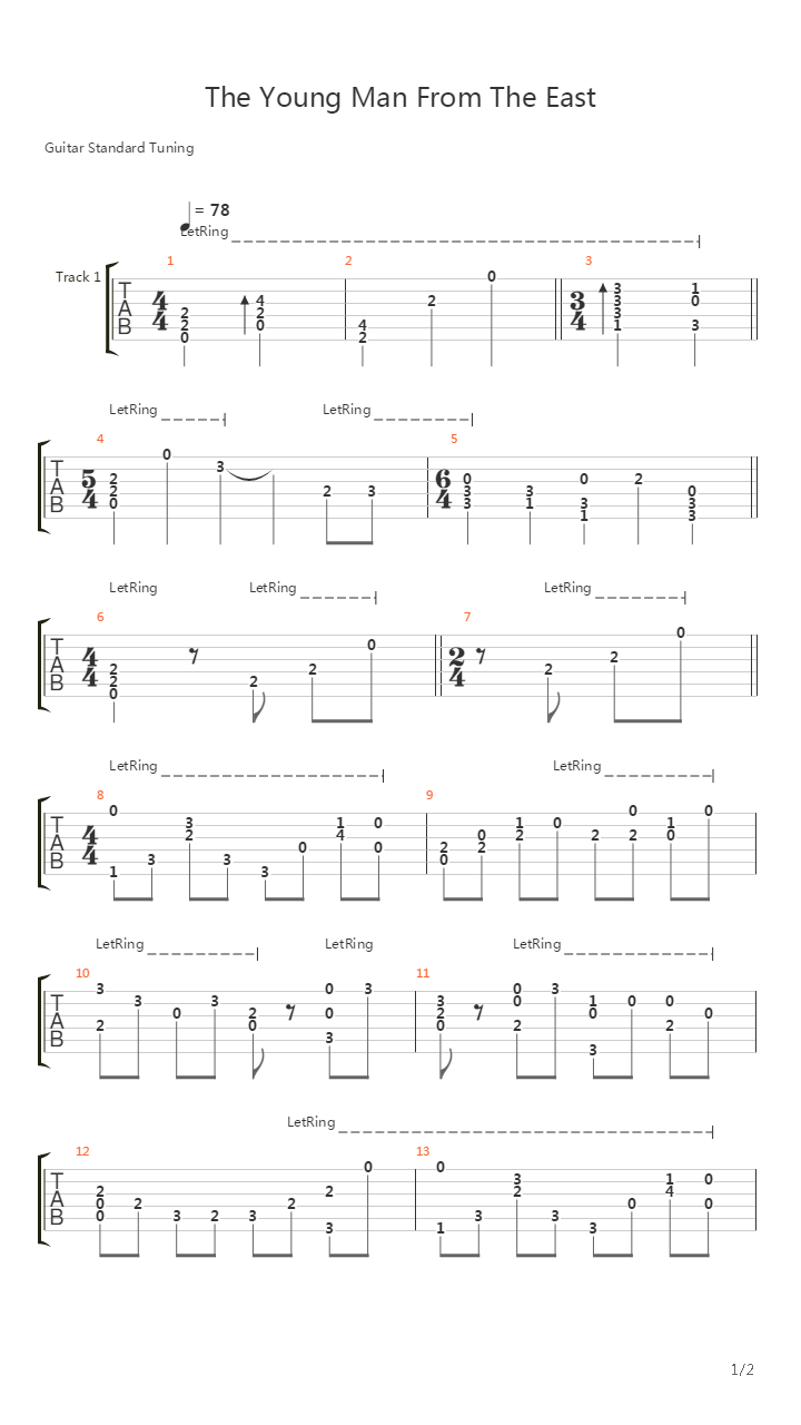 Princess Mononoke(幽灵公主,もののけ) - The Young Man From The East(来自东方的年轻人)吉他谱