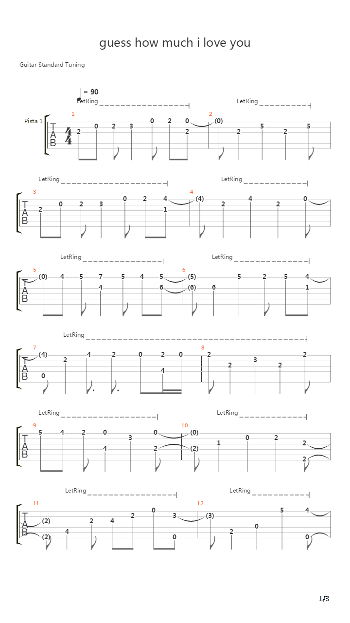 Tsubasa  Reservoir Chronicle(翼·编年史,东京默示录) - Guess How Much I Love You(猜猜我有多爱你)吉他谱