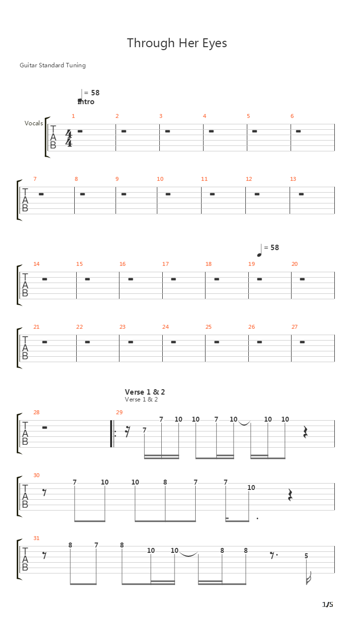 Through Her Eyes吉他谱