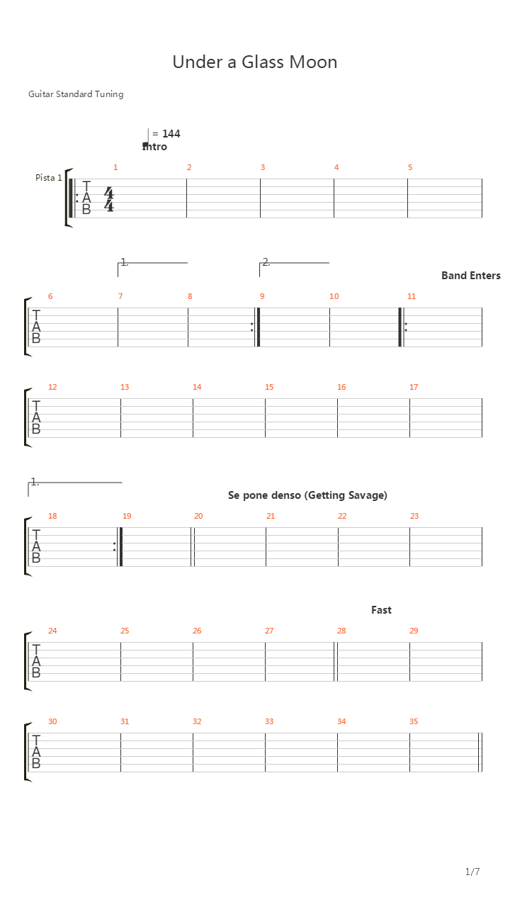 Under A Glass Moon吉他谱