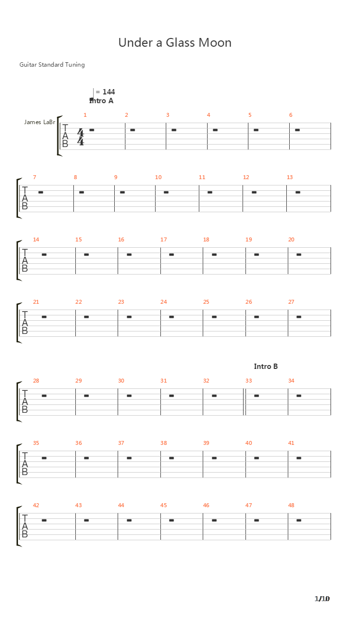 Under A Glass Moon吉他谱