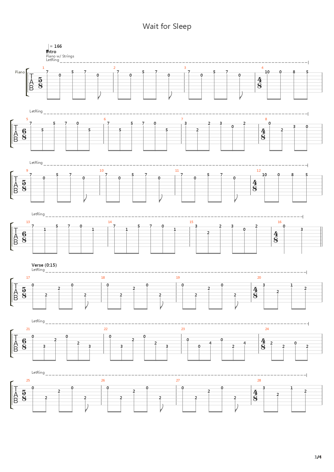 Wait For Sleep吉他谱