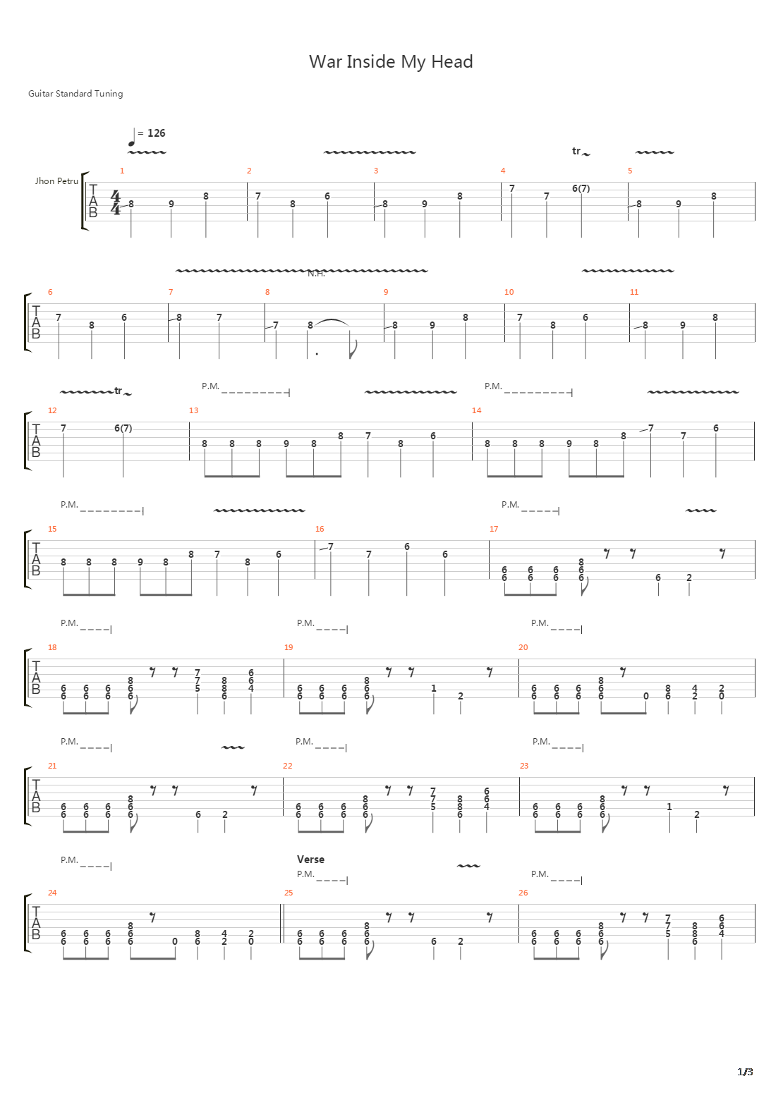 War Inside My Head吉他谱