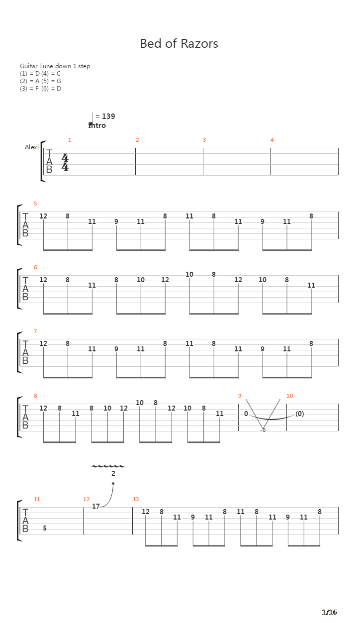 Bed Of Razors吉他谱