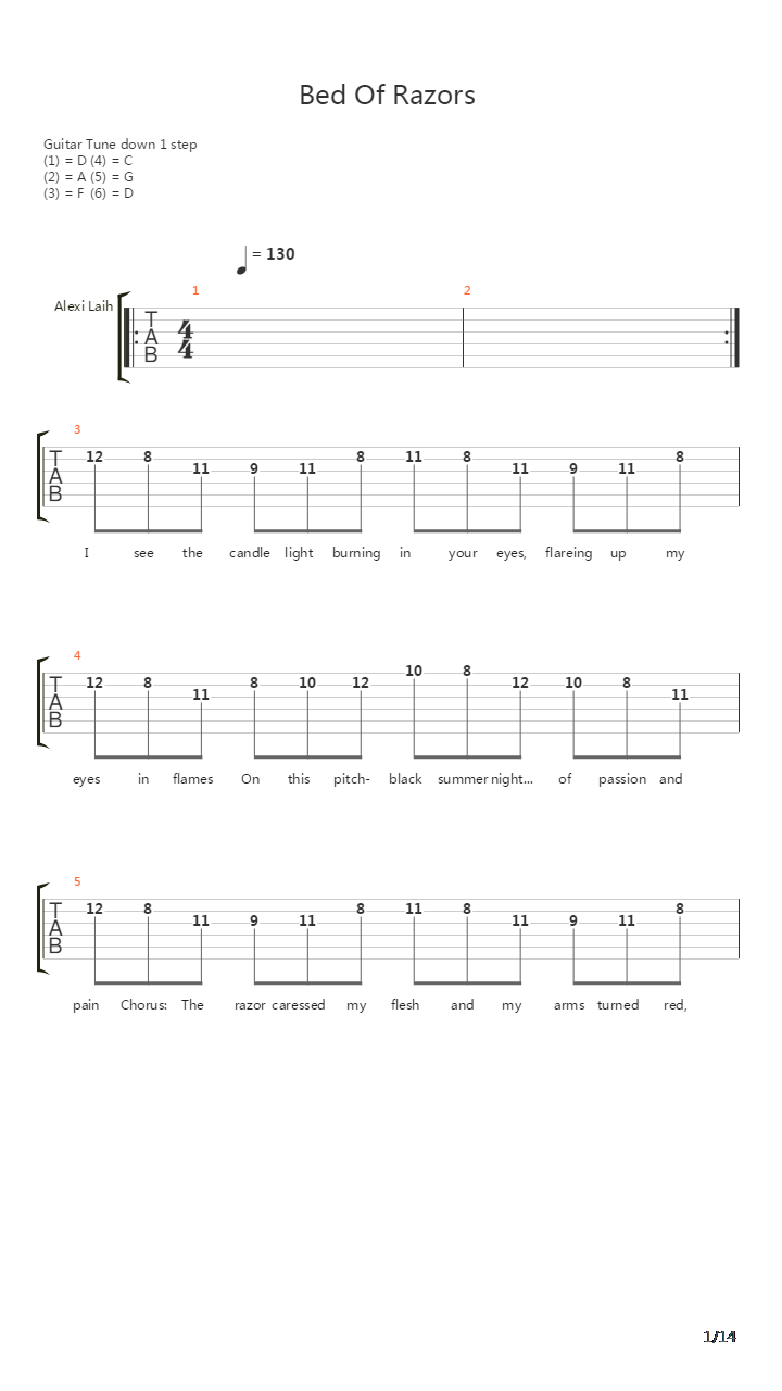 Bed Of Razors吉他谱
