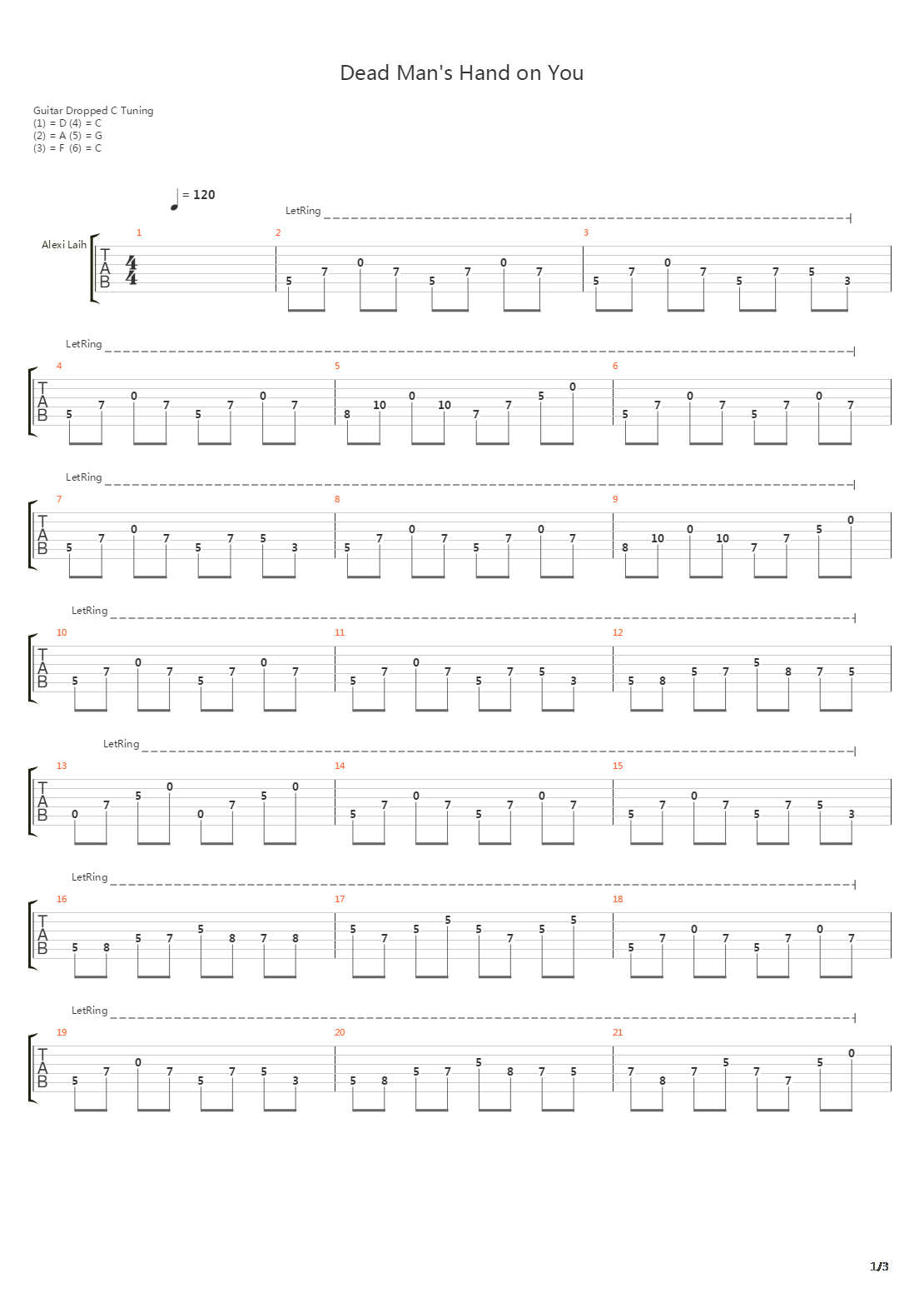 Dead Mans Hand On You吉他谱