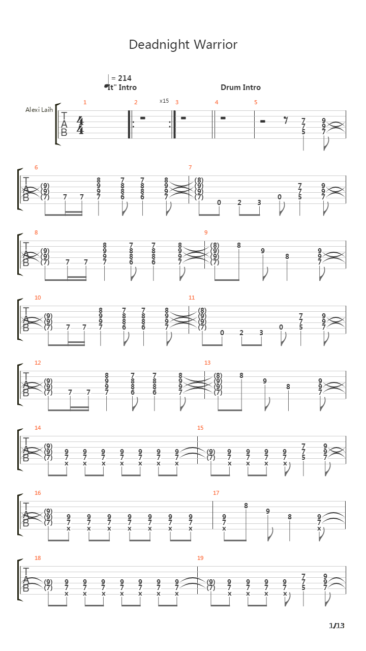 Deadnight Warrior吉他谱