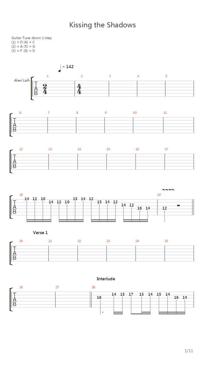 Kissing The Shadows吉他谱