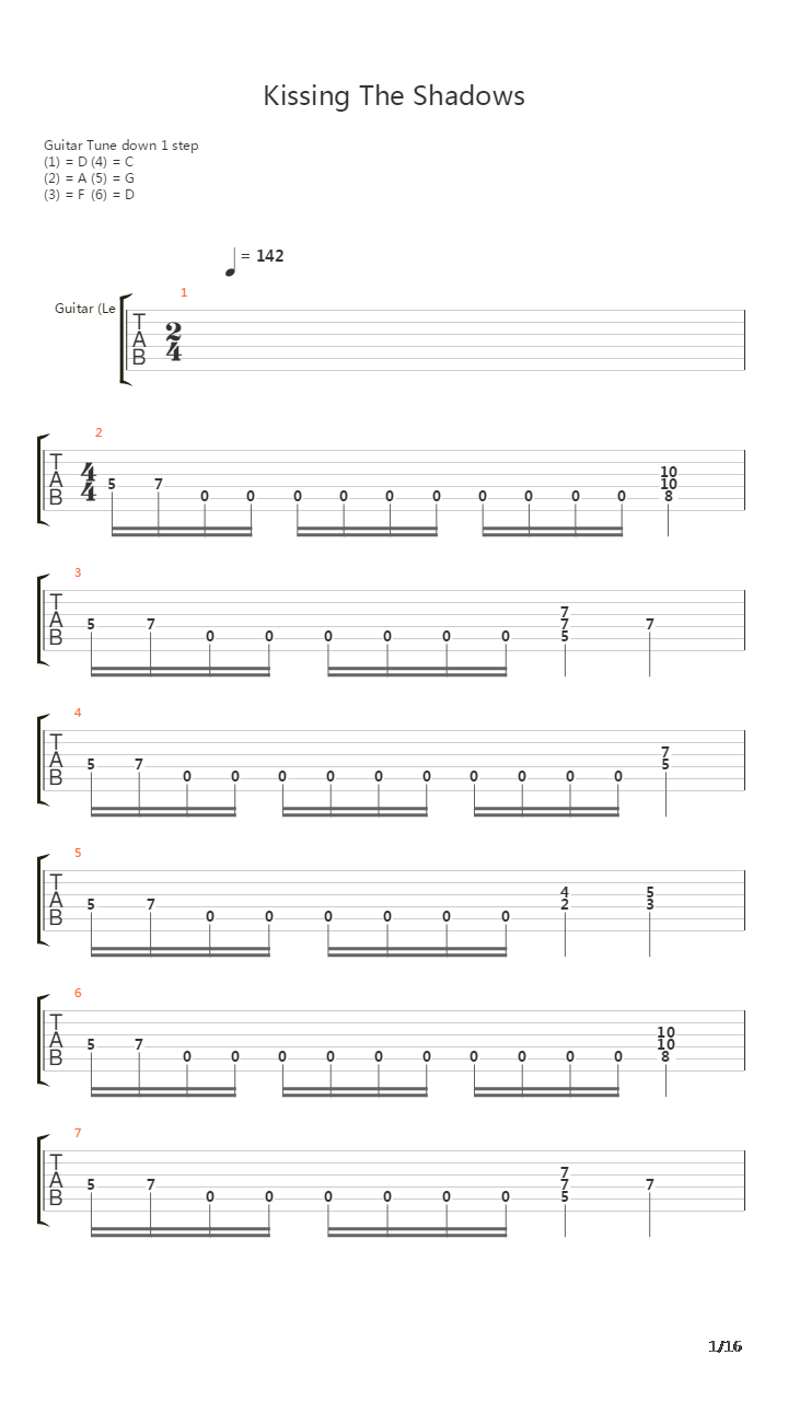 Kissing The Shadows吉他谱