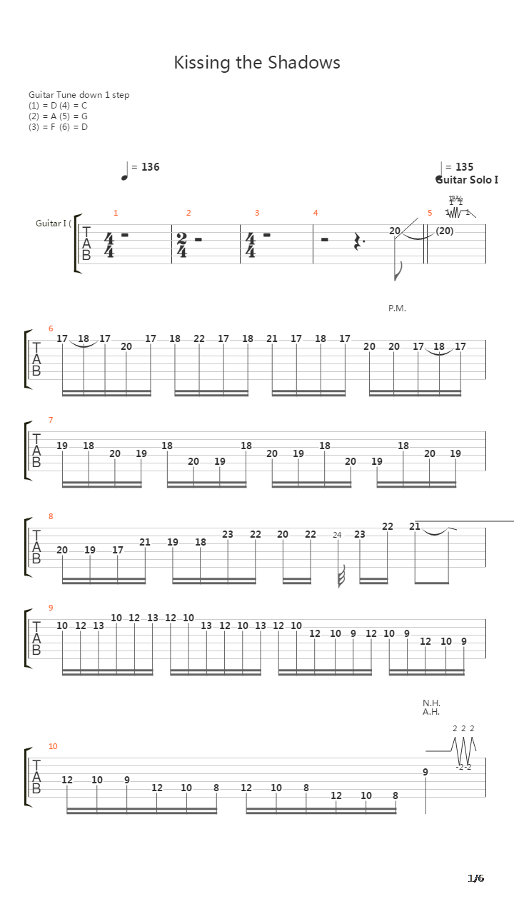 Kissing The Shadows吉他谱