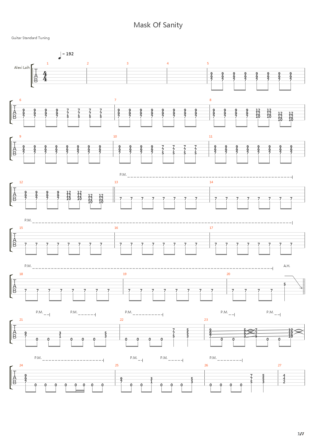 Mask Of Sanity吉他谱