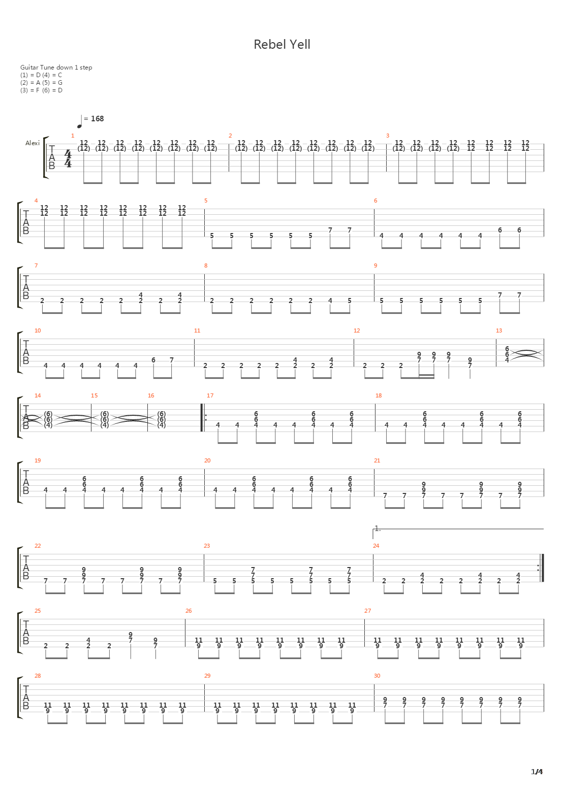 Rebel Yell吉他谱