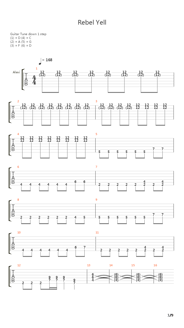 Rebel Yell吉他谱