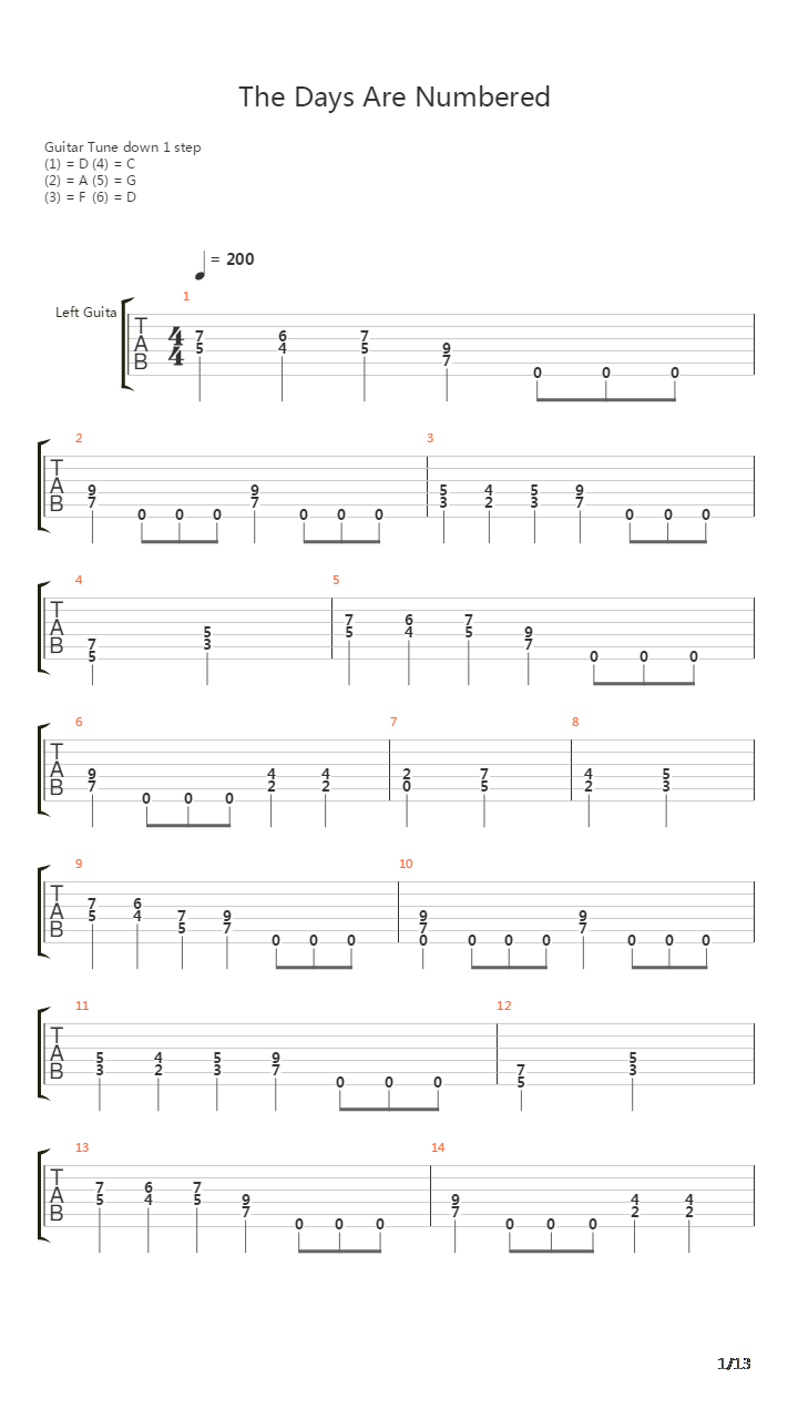 The Days Are Numbered吉他谱