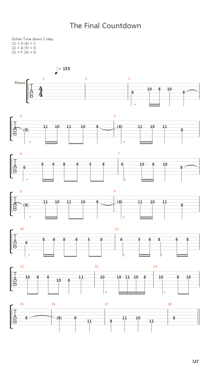 The Final Countdown吉他谱