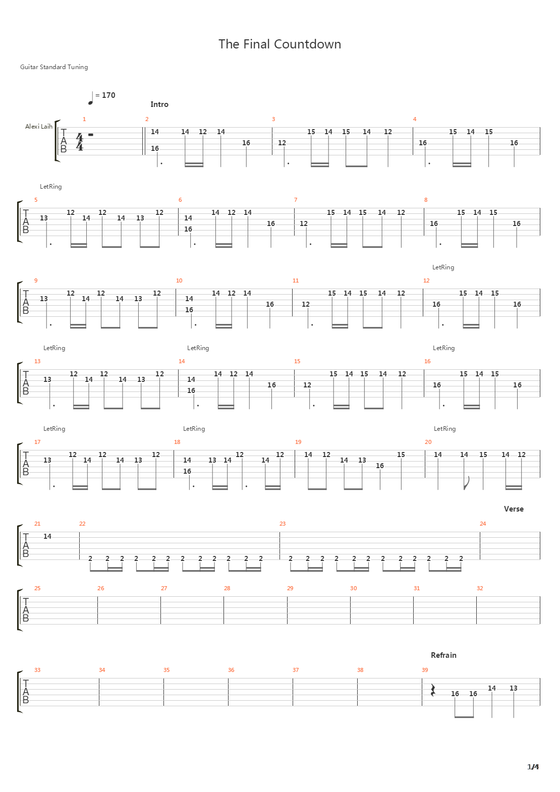 The Final Countdown吉他谱