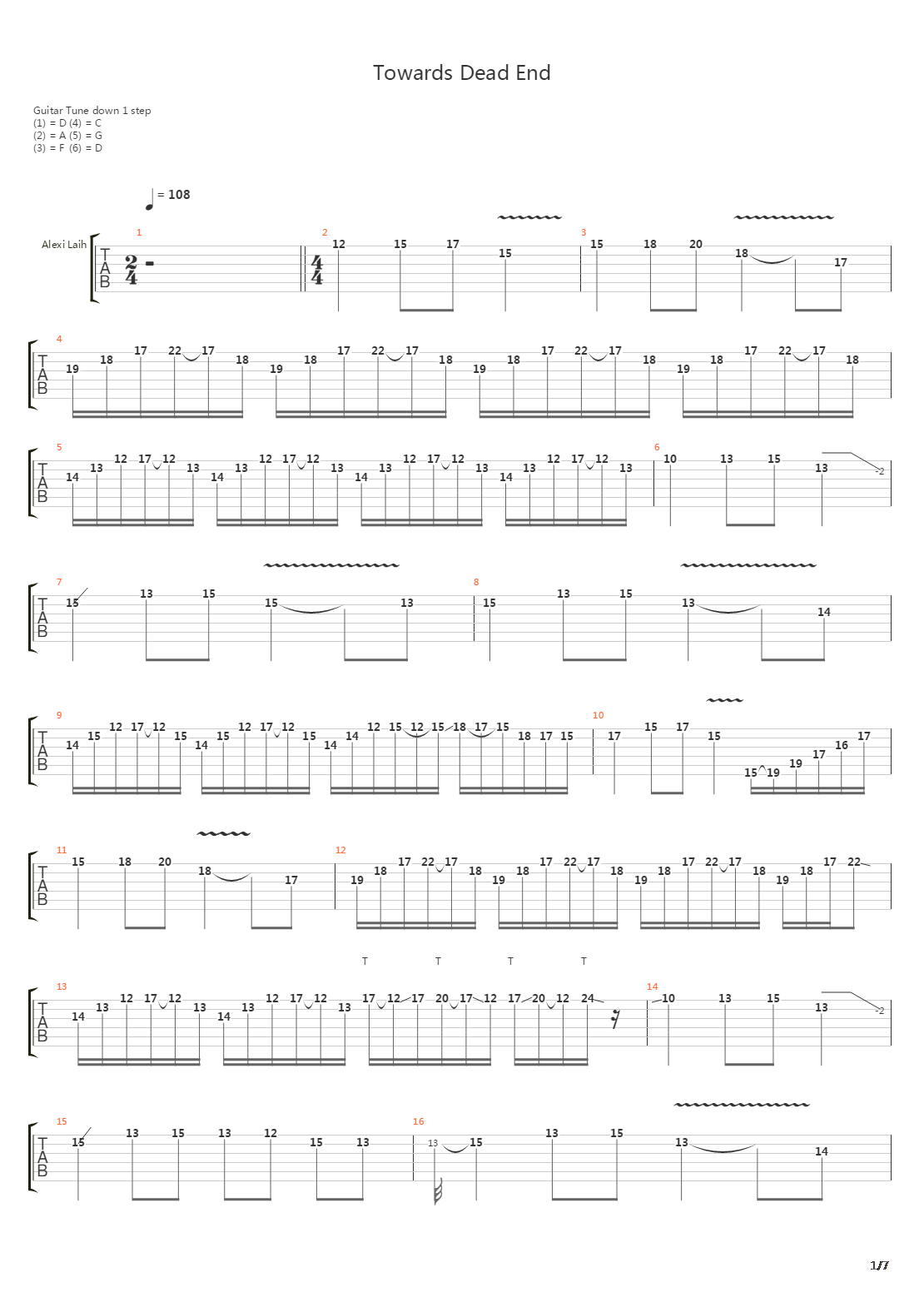 Towards Dead End吉他谱