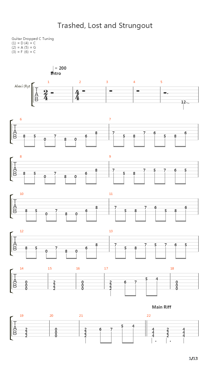Trashed Lost And Strungout吉他谱