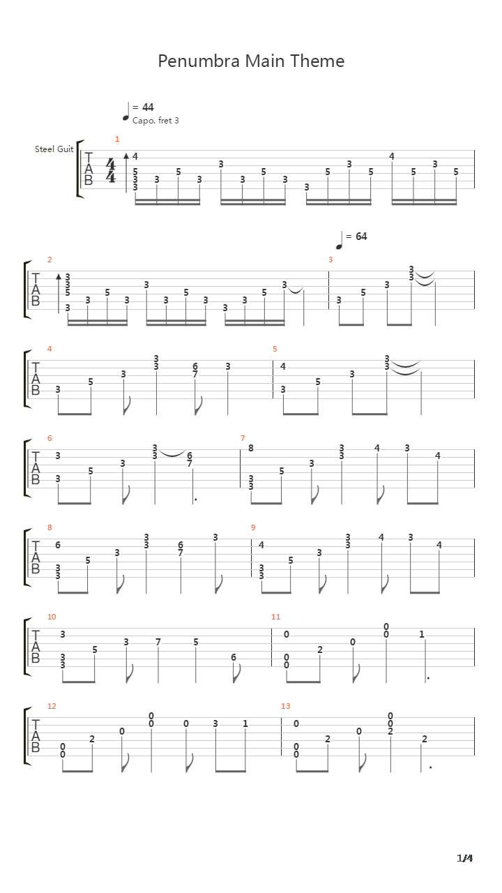 Penumbra  Overture(半影序曲) - Penumbra Main Theme吉他谱