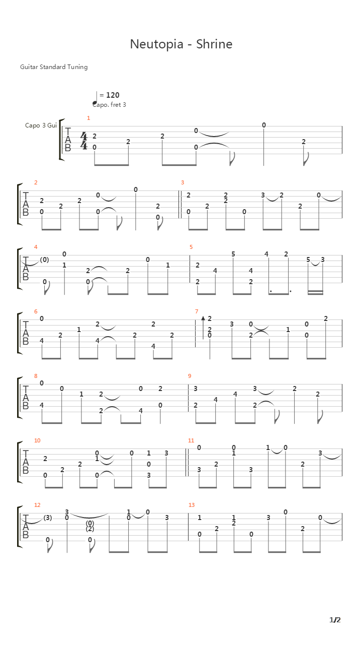 Neutopia(ニュートピア) - Shrine(神社)吉他谱