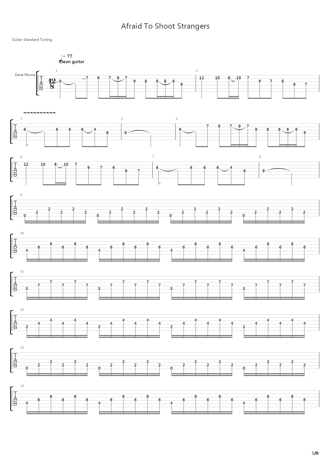 Afraid To Shoot Strangers吉他谱
