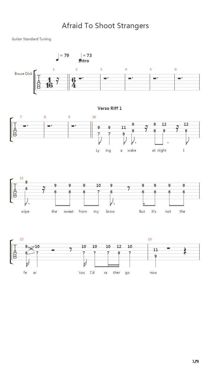 Afraid To Shoot Strangers吉他谱