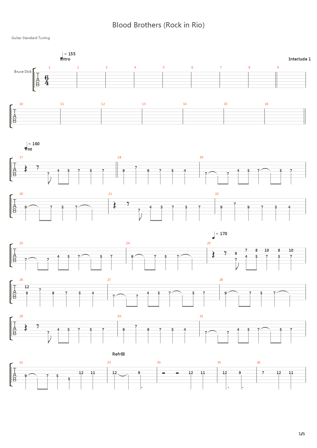 Blood Brothers吉他谱
