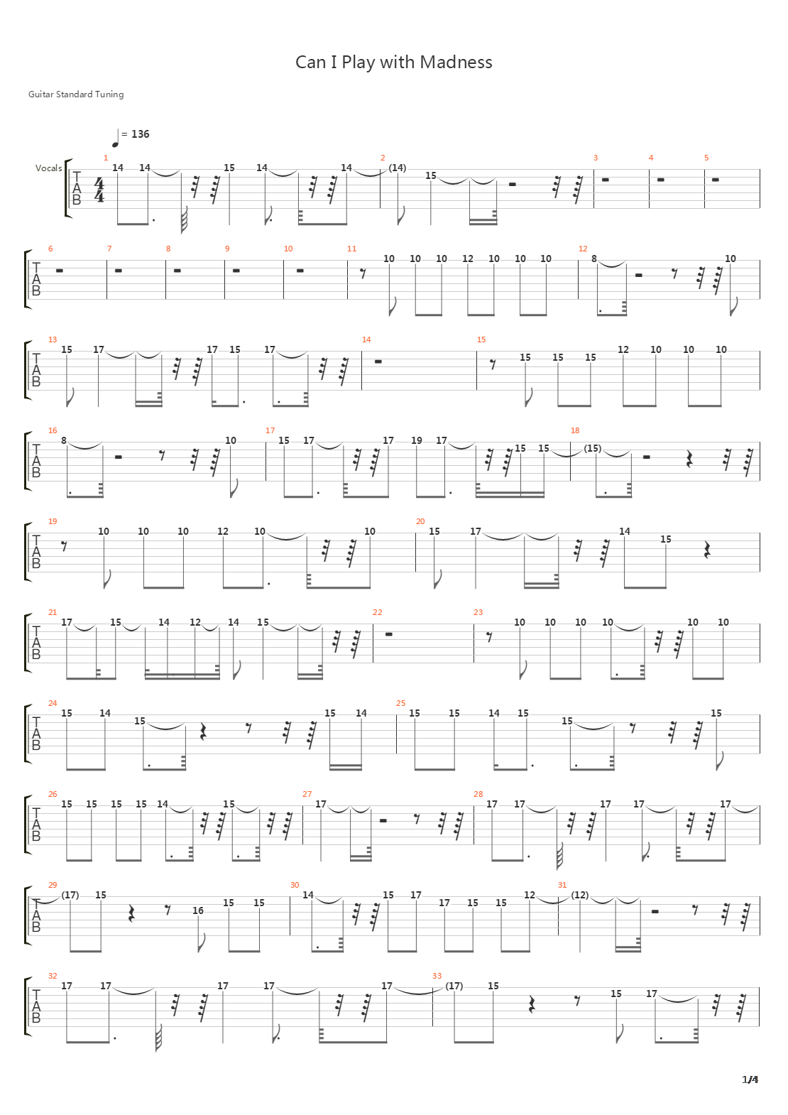 Can I Play With Madness吉他谱