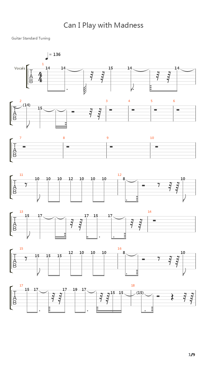 Can I Play With Madness吉他谱