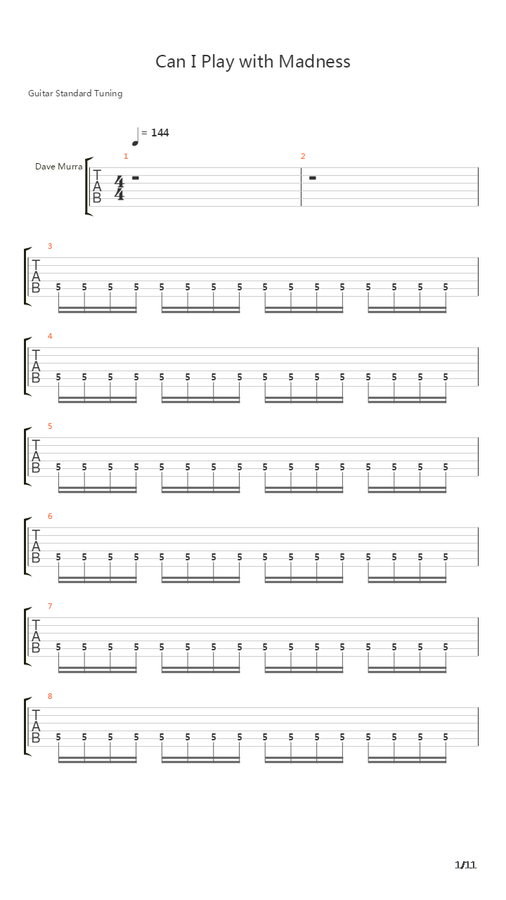 Can I Play With Madness吉他谱