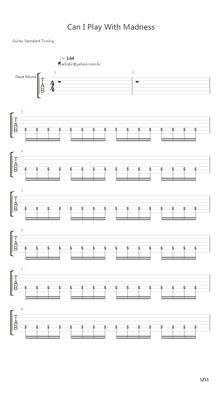 Can I Play With Madness吉他谱