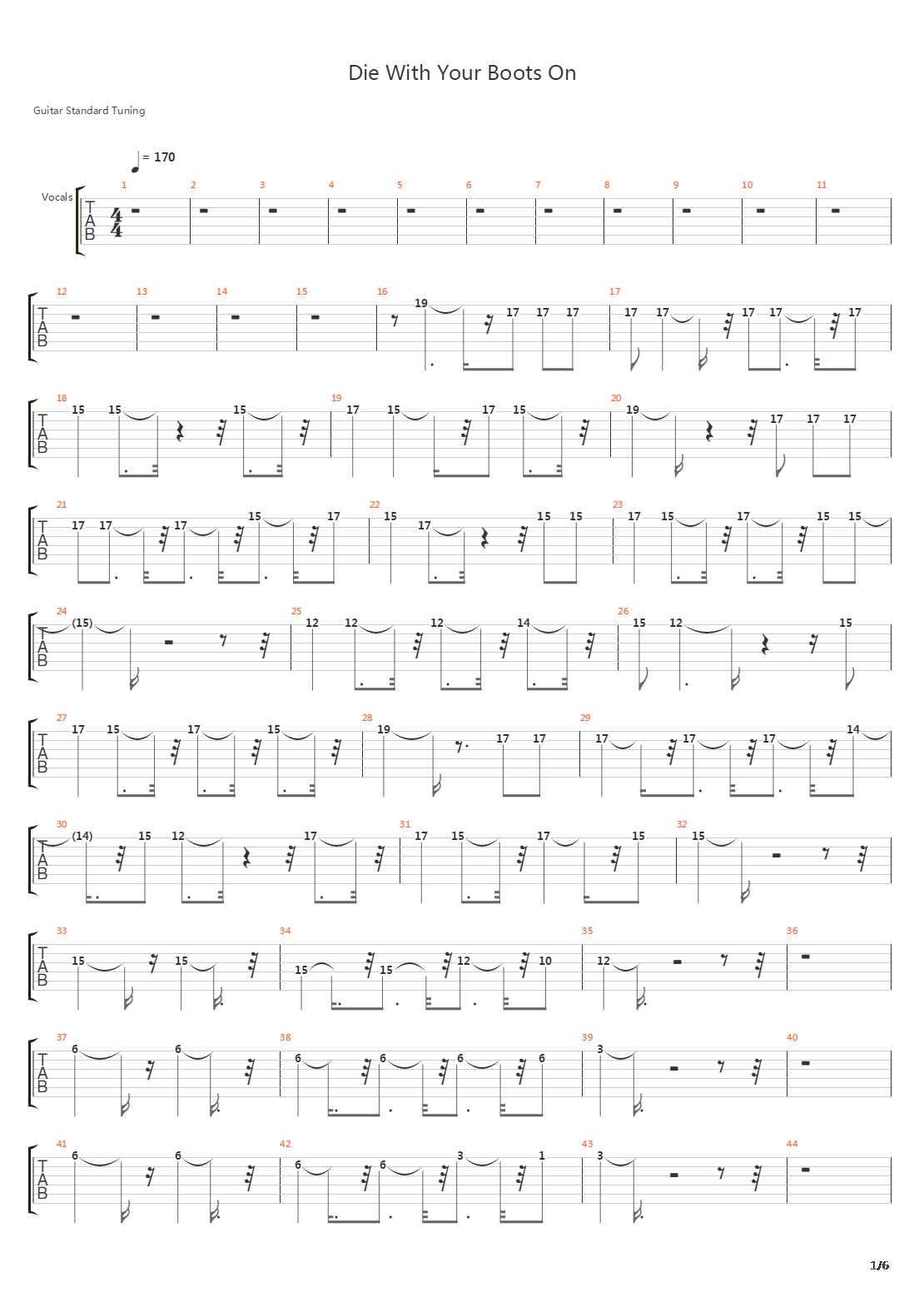 Die With Your Boots On吉他谱