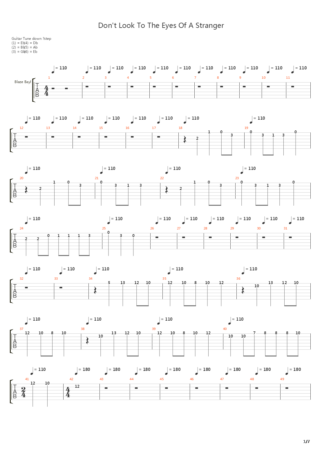 Dont Look To The Eyes Of A Stranger吉他谱