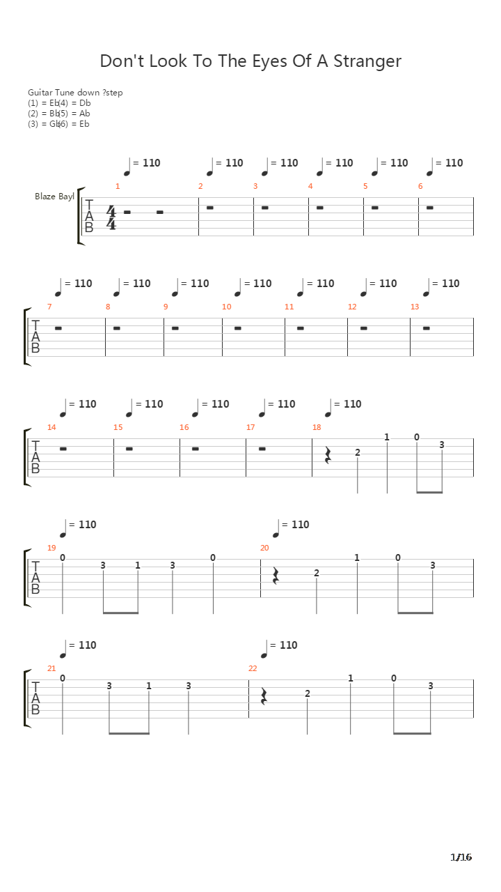 Dont Look To The Eyes Of A Stranger吉他谱