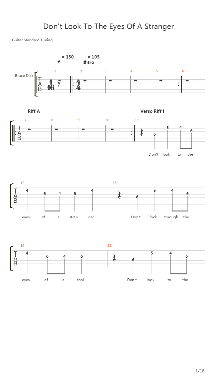 Dont Look To The Eyes Of A Stranger吉他谱