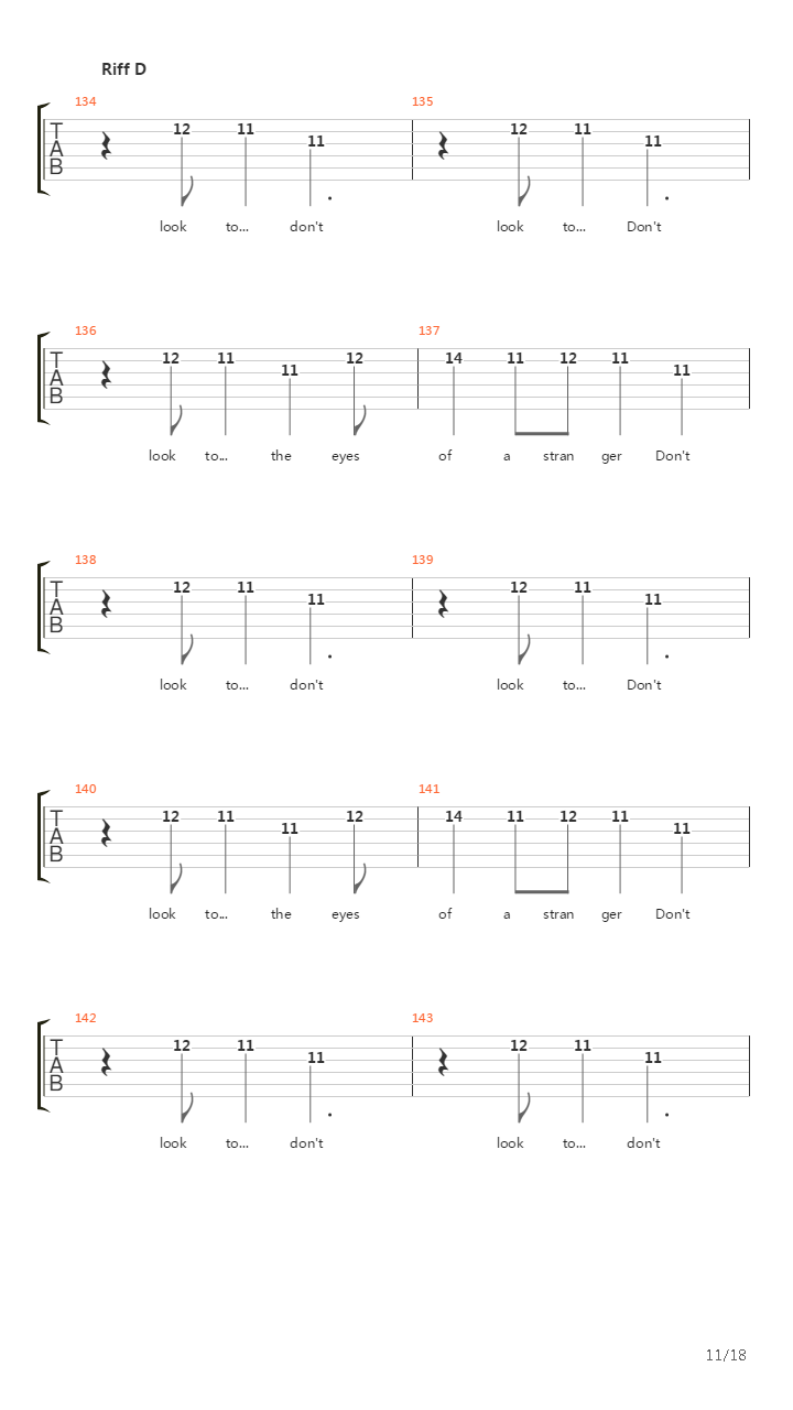 Dont Look To The Eyes Of A Stranger吉他谱
