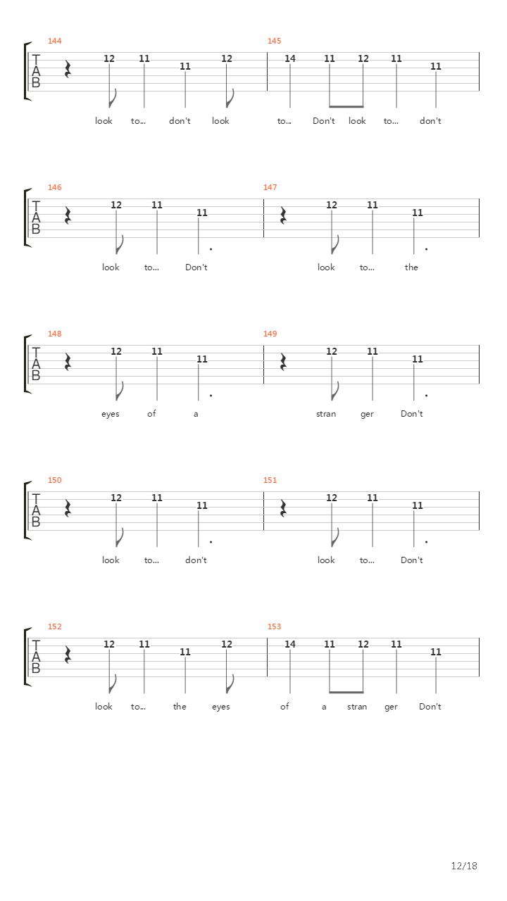 Dont Look To The Eyes Of A Stranger吉他谱