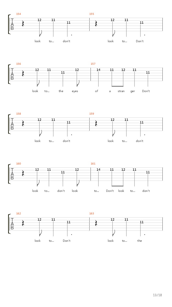Dont Look To The Eyes Of A Stranger吉他谱