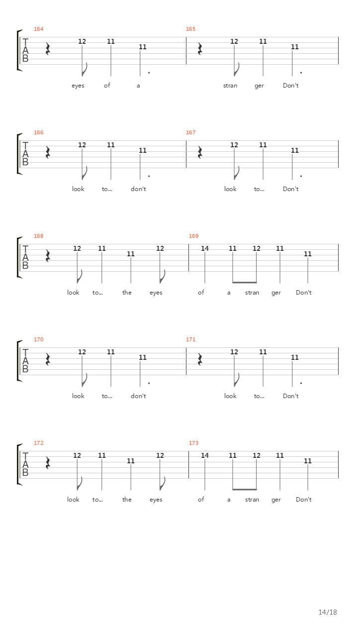 Dont Look To The Eyes Of A Stranger吉他谱