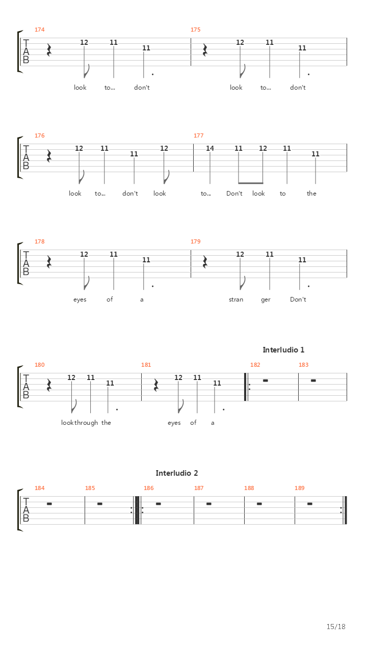 Dont Look To The Eyes Of A Stranger吉他谱