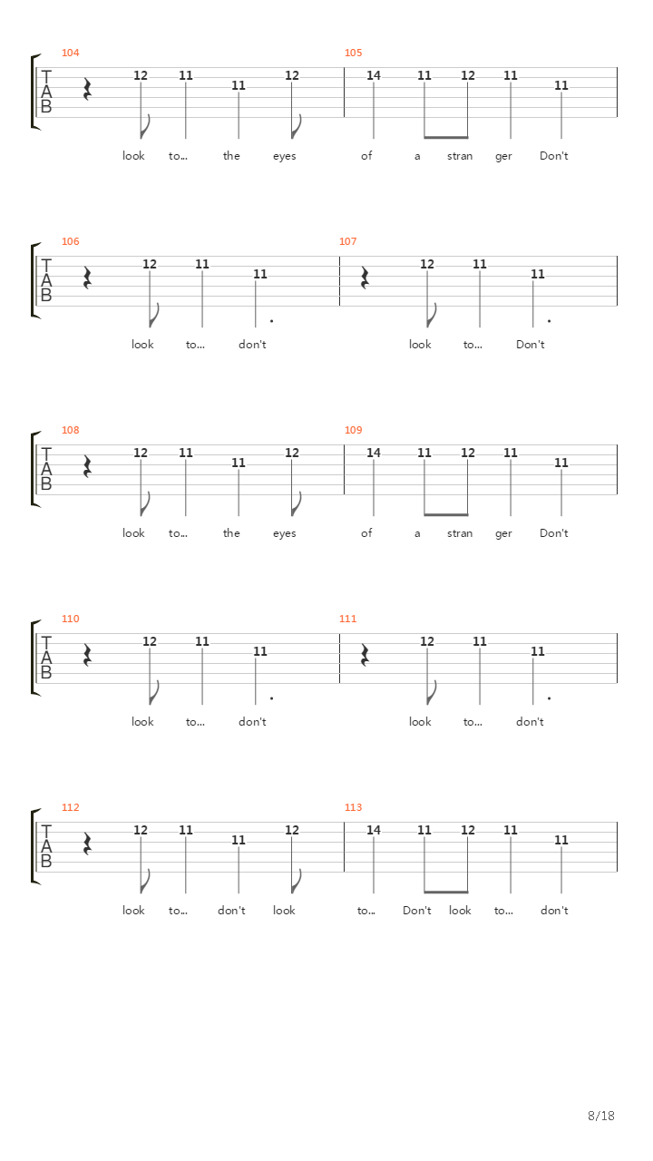 Dont Look To The Eyes Of A Stranger吉他谱