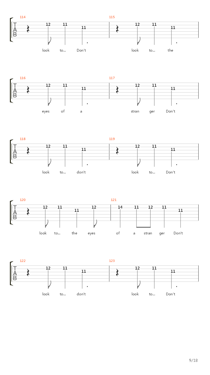 Dont Look To The Eyes Of A Stranger吉他谱