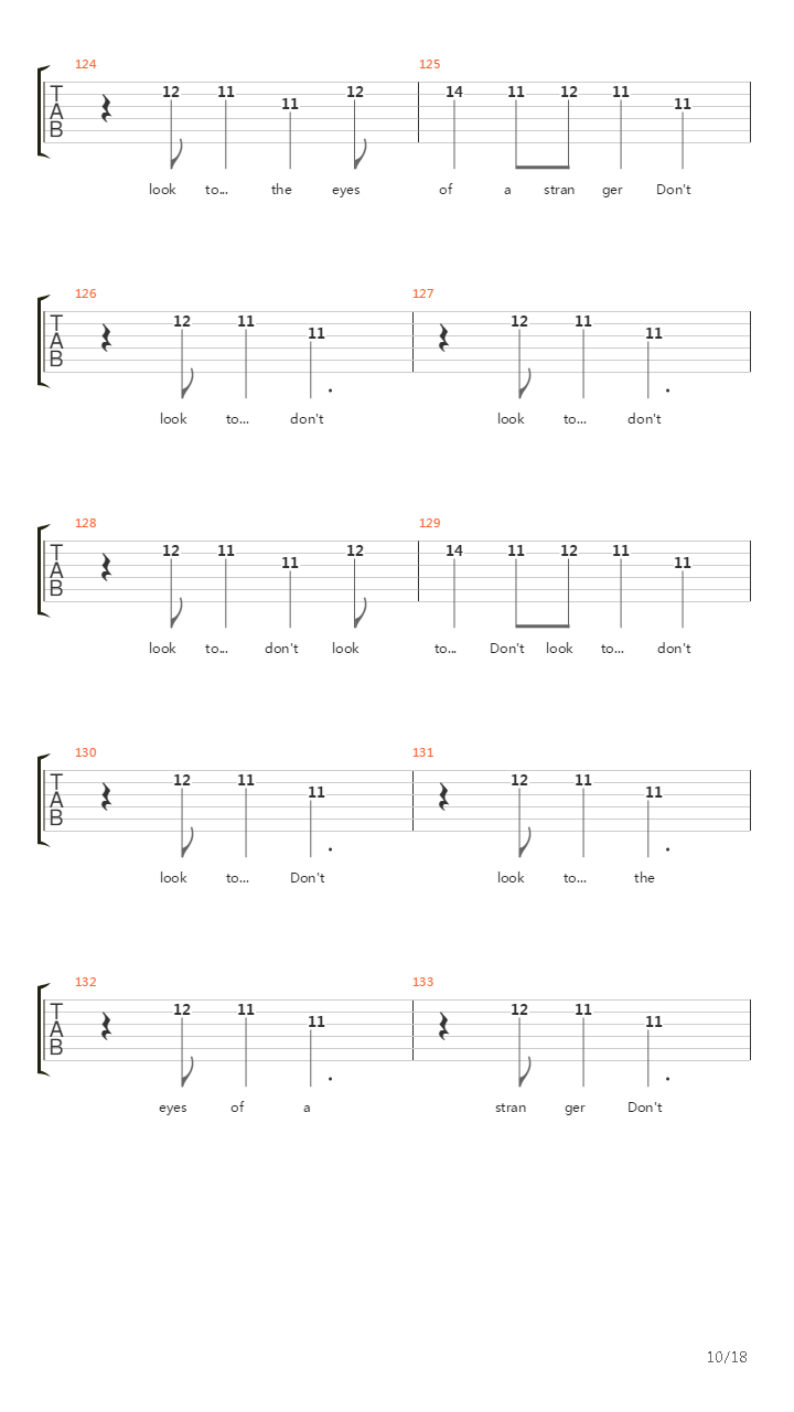 Dont Look To The Eyes Of A Stranger吉他谱