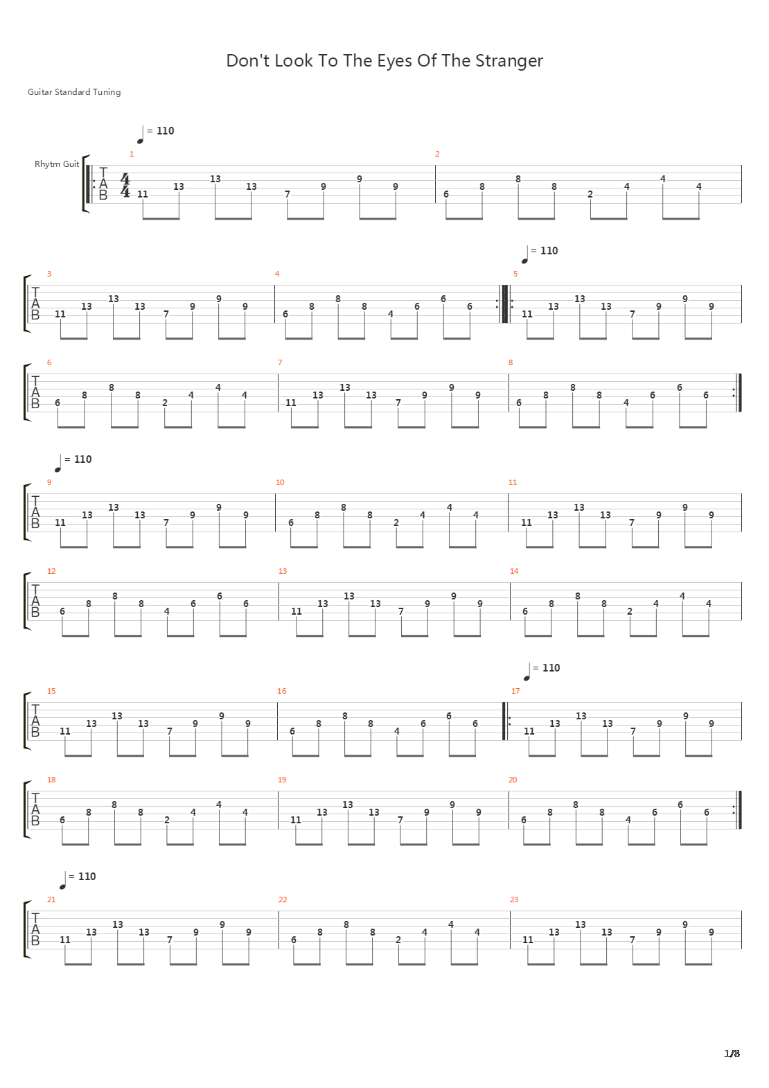 Dont Look To The Eyes Of The Stranger吉他谱